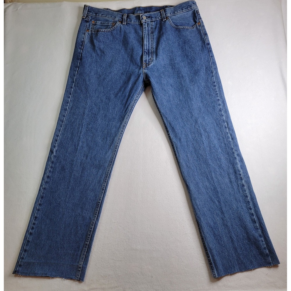 Levis 505‎ Regular Fit Blue Denim Jeans Straight Leg Raw Hem Medium Wash 38x29